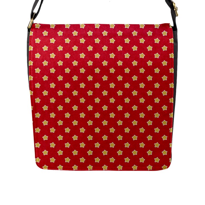 Felt Background Paper Red Yellow Star Flap Closure Messenger Bag (L)