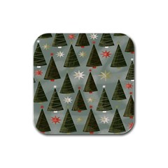 Christmas Trees Pattern Rubber Square Coaster (4 pack)