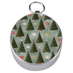 Christmas Trees Pattern Silver Compasses