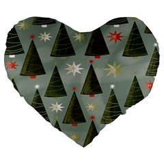 Christmas Trees Pattern Large 19  Premium Flano Heart Shape Cushions