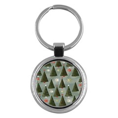 Christmas Trees Pattern Key Chain (round) by artworkshop