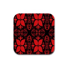 Christmas Red Black Xmas Gift Rubber Square Coaster (4 Pack) by artworkshop