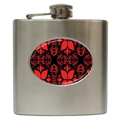 Christmas Red Black Xmas Gift Hip Flask (6 Oz) by artworkshop