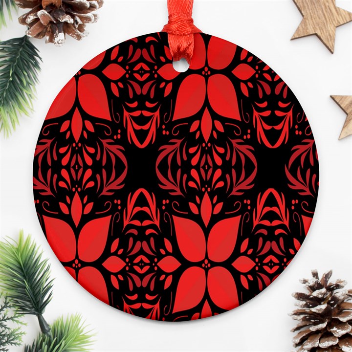 Christmas Red Black Xmas Gift Round Ornament (Two Sides)