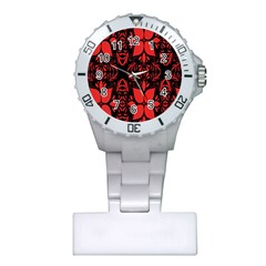 Christmas Red Black Xmas Gift Plastic Nurses Watch by artworkshop