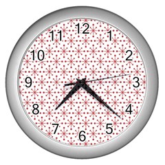 Christmas Pattern Red Stars Wall Clock (silver) by artworkshop