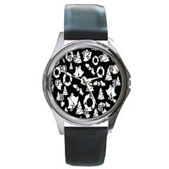 Black Card Christmas December Round Metal Watch by artworkshop