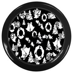 Black Card Christmas December Wall Clock (black) by artworkshop