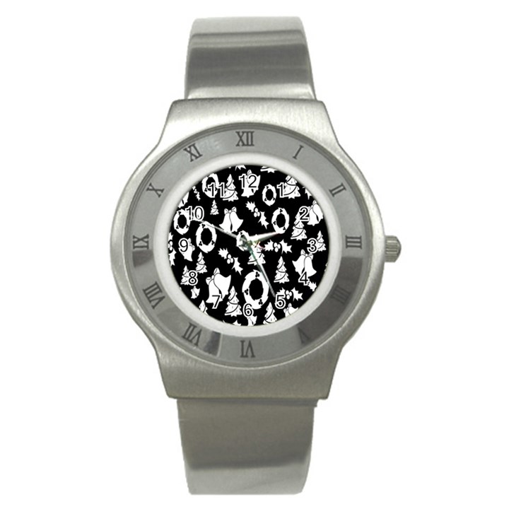 Black Card Christmas December Stainless Steel Watch