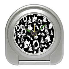 Black Card Christmas December Travel Alarm Clock by artworkshop