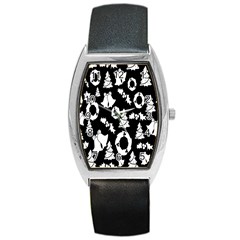 Black Card Christmas December Barrel Style Metal Watch by artworkshop