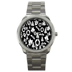 Black Card Christmas December Sport Metal Watch by artworkshop