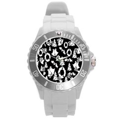 Black Card Christmas December Round Plastic Sport Watch (l) by artworkshop