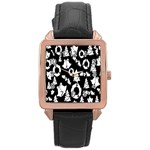 Black Card Christmas December Rose Gold Leather Watch  Front