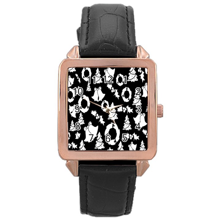 Black Card Christmas December Rose Gold Leather Watch 