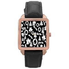 Black Card Christmas December Rose Gold Leather Watch  by artworkshop