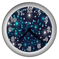 Abstract Pattern Snowflakes Wall Clock (silver) by artworkshop