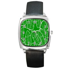 Green Banana Leaves Square Metal Watch by ConteMonfrey