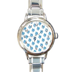 Little Blue Daisies  Round Italian Charm Watch by ConteMonfrey