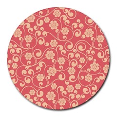 Pink Floral Wall Round Mousepads by ConteMonfrey