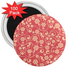 Pink Floral Wall 3  Magnets (100 Pack) by ConteMonfrey