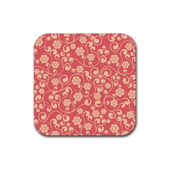 Pink Floral Wall Rubber Coaster (square) by ConteMonfrey