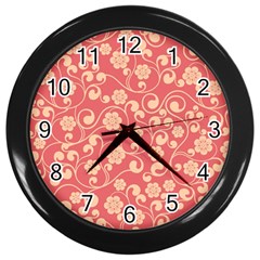 Pink Floral Wall Wall Clock (black) by ConteMonfrey