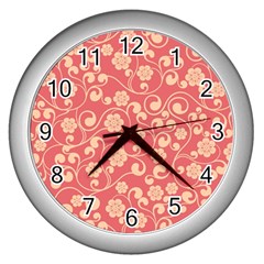 Pink Floral Wall Wall Clock (silver) by ConteMonfrey