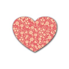 Pink Floral Wall Rubber Coaster (heart) by ConteMonfrey