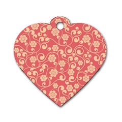 Pink Floral Wall Dog Tag Heart (one Side) by ConteMonfrey