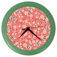 Pink Floral Wall Color Wall Clock by ConteMonfrey