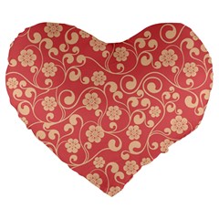 Pink Floral Wall Large 19  Premium Flano Heart Shape Cushions by ConteMonfrey