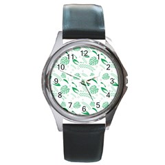 Green Nature Leaves Draw   Round Metal Watch by ConteMonfrey