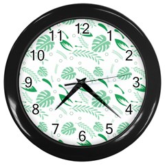 Green Nature Leaves Draw   Wall Clock (black) by ConteMonfrey