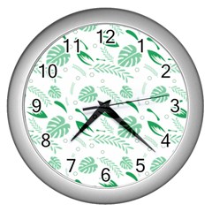 Green Nature Leaves Draw   Wall Clock (silver) by ConteMonfrey