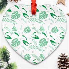 Green Nature Leaves Draw   Heart Ornament (two Sides) by ConteMonfrey