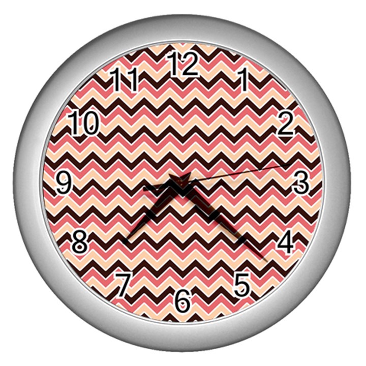 Geometric Pink Waves  Wall Clock (Silver)