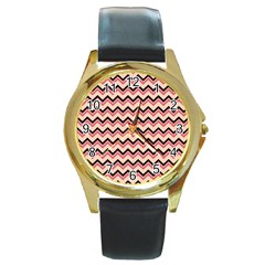 Geometric Pink Waves  Round Gold Metal Watch by ConteMonfrey