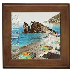 Beach Day At Cinque Terre, Colorful Italy Vintage Framed Tile by ConteMonfrey