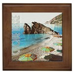 Beach Day At Cinque Terre, Colorful Italy Vintage Framed Tile Front