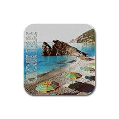 Beach Day At Cinque Terre, Colorful Italy Vintage Rubber Square Coaster (4 Pack) by ConteMonfrey