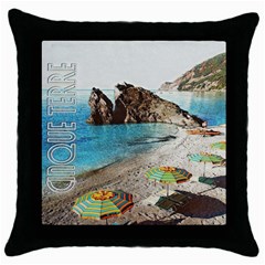 Beach Day At Cinque Terre, Colorful Italy Vintage Throw Pillow Case (black) by ConteMonfrey