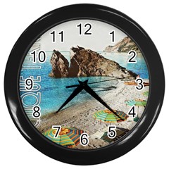 Beach Day At Cinque Terre, Colorful Italy Vintage Wall Clock (black) by ConteMonfrey