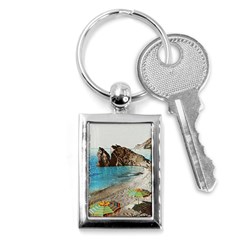 Beach Day At Cinque Terre, Colorful Italy Vintage Key Chain (rectangle) by ConteMonfrey