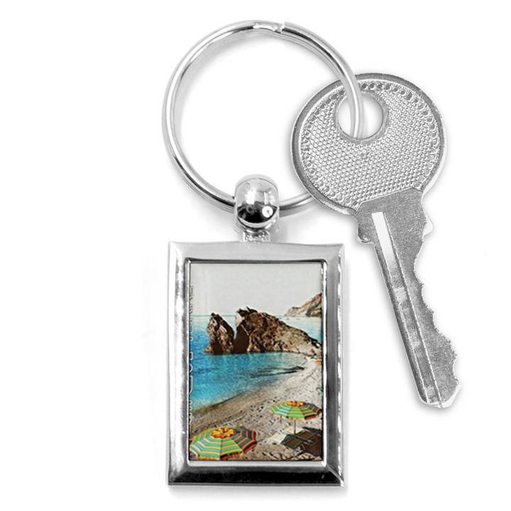 Beach Day At Cinque Terre, Colorful Italy Vintage Key Chain (Rectangle)