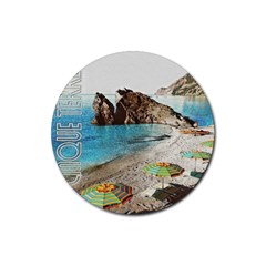 Beach Day At Cinque Terre, Colorful Italy Vintage Rubber Round Coaster (4 Pack) by ConteMonfrey