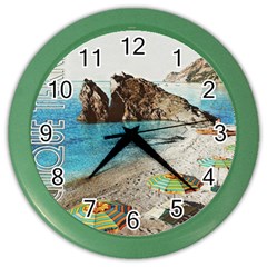 Beach Day At Cinque Terre, Colorful Italy Vintage Color Wall Clock by ConteMonfrey