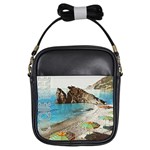 Beach Day At Cinque Terre, Colorful Italy Vintage Girls Sling Bag Front