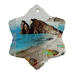 Beach Day At Cinque Terre, Colorful Italy Vintage Snowflake Ornament (two Sides) by ConteMonfrey