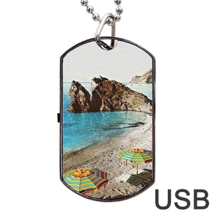 Beach Day At Cinque Terre, Colorful Italy Vintage Dog Tag USB Flash (One Side)